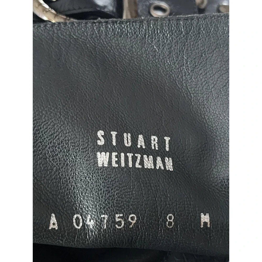 Stuart Weitzman Carnaby Black Leather Studded Buckle Over The Knee Heeled Boot 8